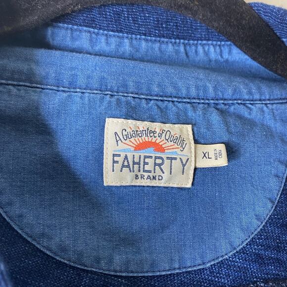 Faherty Long Sleeve Indigo Logger Polo extra large Henley collared men’s - Picture 3 of 5